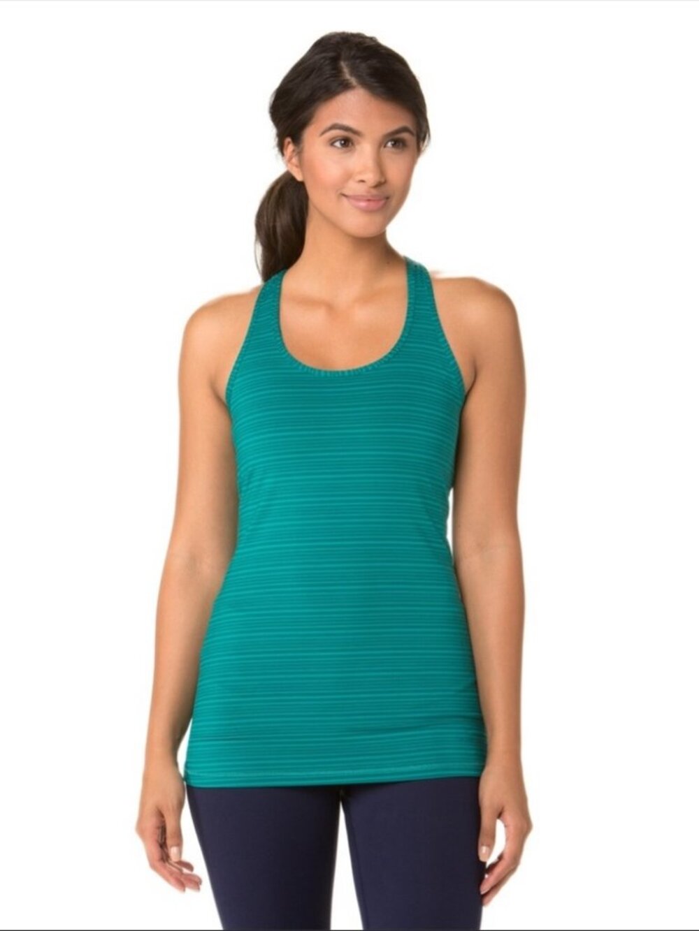 Brooks Go To Tank Teal Striped Racerback Women's Size Medium